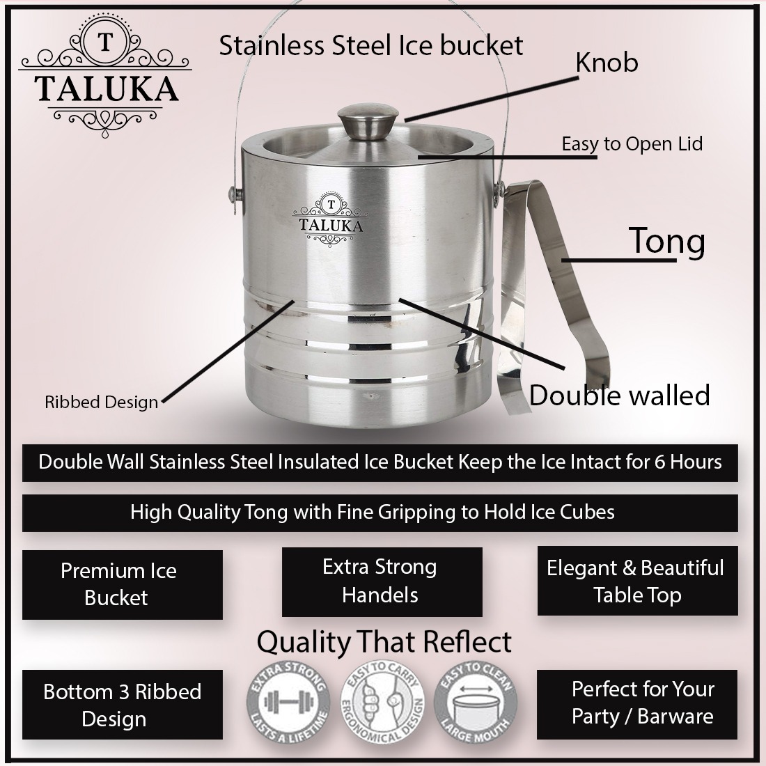Stainless Steel Ice Bucket 1500 ML With Ice Tong Bar Ware Restaurant Home Gift Purpose
