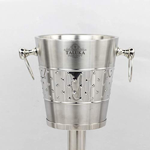 Taluka Double Walled Insulated Brushed Nickel Plated Wine & Ice Bucket with Steel Bucket Stand | Wine Chiller On Stand Kitchenware Bar Ware