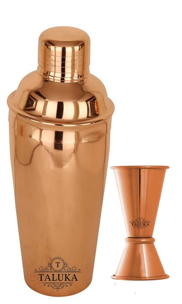 Taluka Copper Polish Steel Cocktail Wine Shaker 750 ML - Mixing &amp; Serving Wine Cocktail Bottle with Double Side Peg Measure &amp; Drink Measuring Bar Tool 30/60Ml