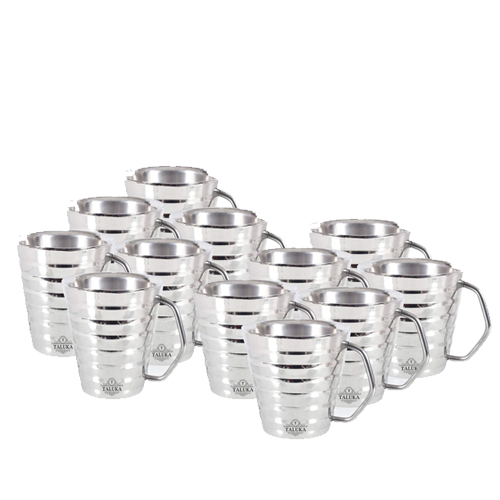 TALUKA Stainless Steel Ribbed Conical Coffee and Tea Set of 12, 150 ml Hotel Home Restaurant Stainless Steel Coffee Mug