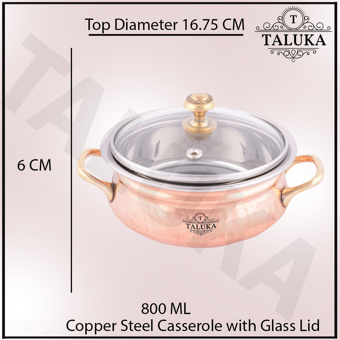 Copper Hammered Insulated Chapati Box With Glass Lid Serving Casserole