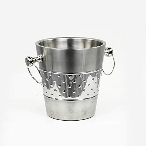 Taluka Double Walled Insulated Brushed Nickel Plated Wine & Ice Bucket with Steel Bucket Stand | Wine Chiller On Stand Kitchenware Bar Ware
