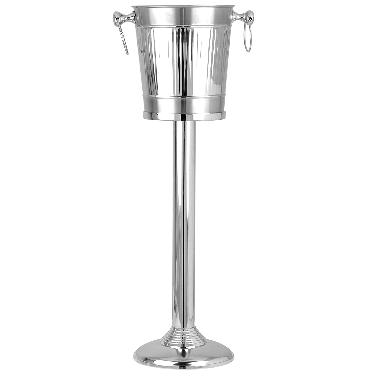 Taluka Vertical Striped Nickel Plated Majestic Wine & Ice Bucket with Steel Bucket Stand | Wine Chiller On Stand Kitchenware Bar Ware | Beverage Barware Accessories