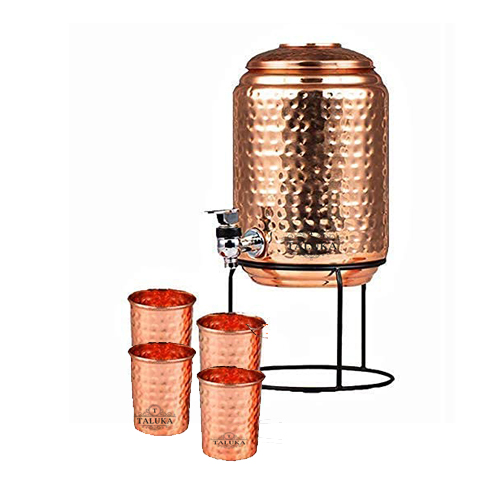 Taluka Copper water Pot With Glass 5 ltr Copper water pot Matka With Stand Copper water Dispenser 5 litre With Stand