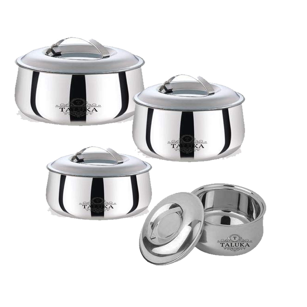 TALUKA Hot Shine Double Wall Insulated Hot Pot Stainless Steel Casserole with Steel Lid, Cook and Serve Casserole 4 Sizes ( 750 ML, 1 L, 2 L & 3 L)