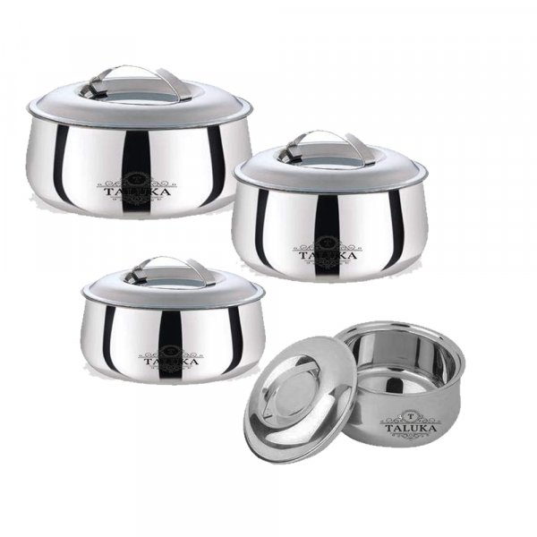 TALUKA Hot Shine Double Wall Insulated Hot Pot Stainless Steel Casserole with Steel Lid, Cook and Serve Casserole 4 Sizes ( 750 ML, 1 L, 2 L &amp; 3 L)