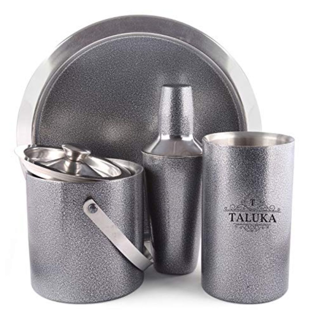 Exclusive Granite Finish Stainless Steel Cocktail 4 pcs Bar set | Cocktail shaker 750 ml | Ice Bucket Double Wall | Wine Cooler | Tray For Home Hotel Restaurant