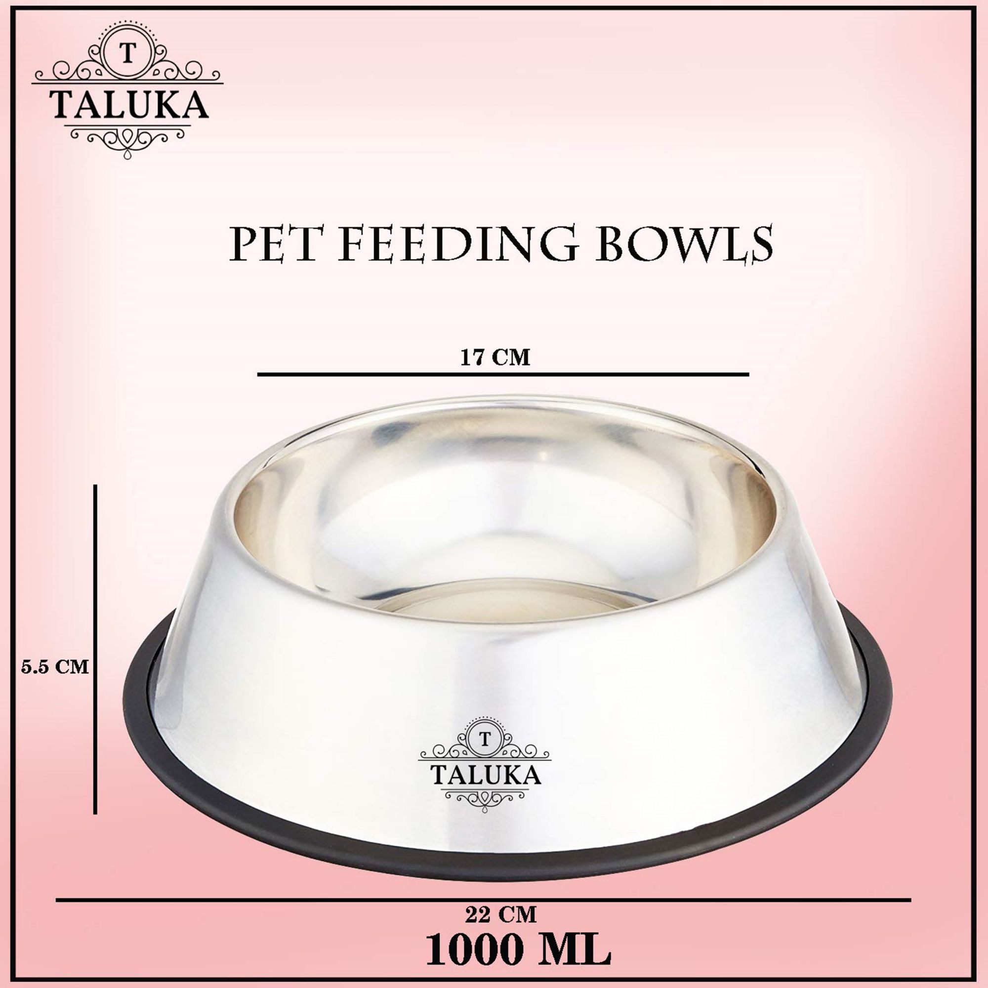 Taluka Pet Feeding Bowls for Dogs- Set of 3, 500 ML + 700 ML + 1000 ML, with Anti Skid Ring