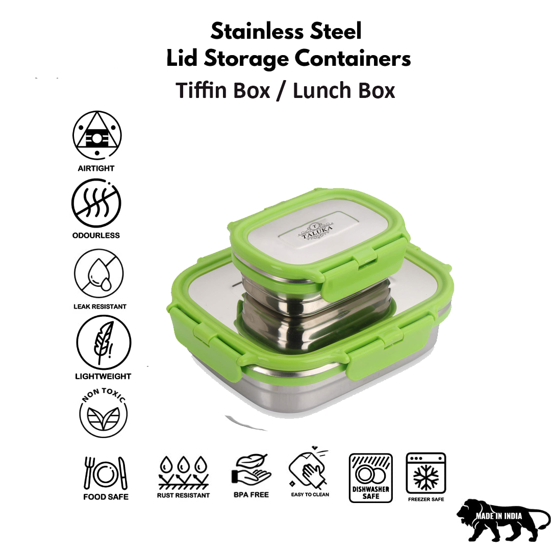 Taluka Stainless Steel Lock N Steel 100% Air Tight 2 Pcs Container 2 Containers Lunch Box (500 ml)