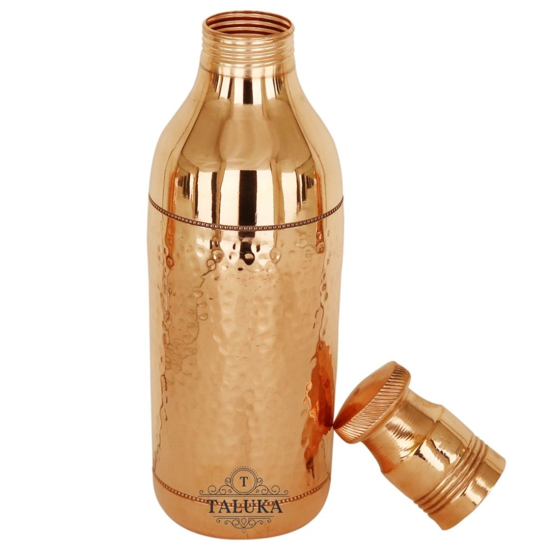 Copper Hammered Jug 2000 ML with Water Bottle 1700 ML, with 1 PC Round Bottom Glass 300 ML Good Health Benefit Yoga Ayurveda
