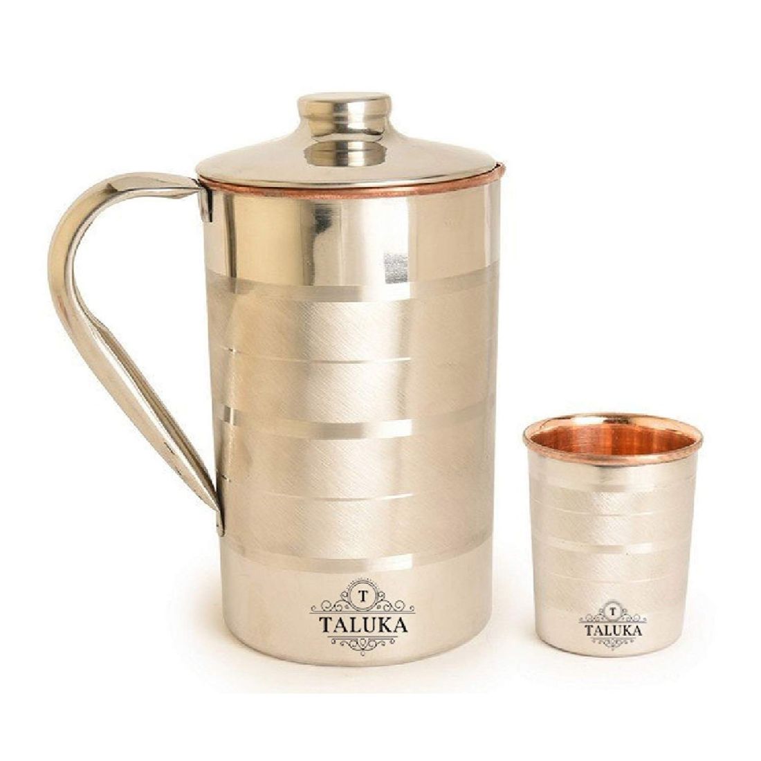 Stainless Steel Copper Jug 2000 ML With 2 Glass 350 ML Drinking Water Storage