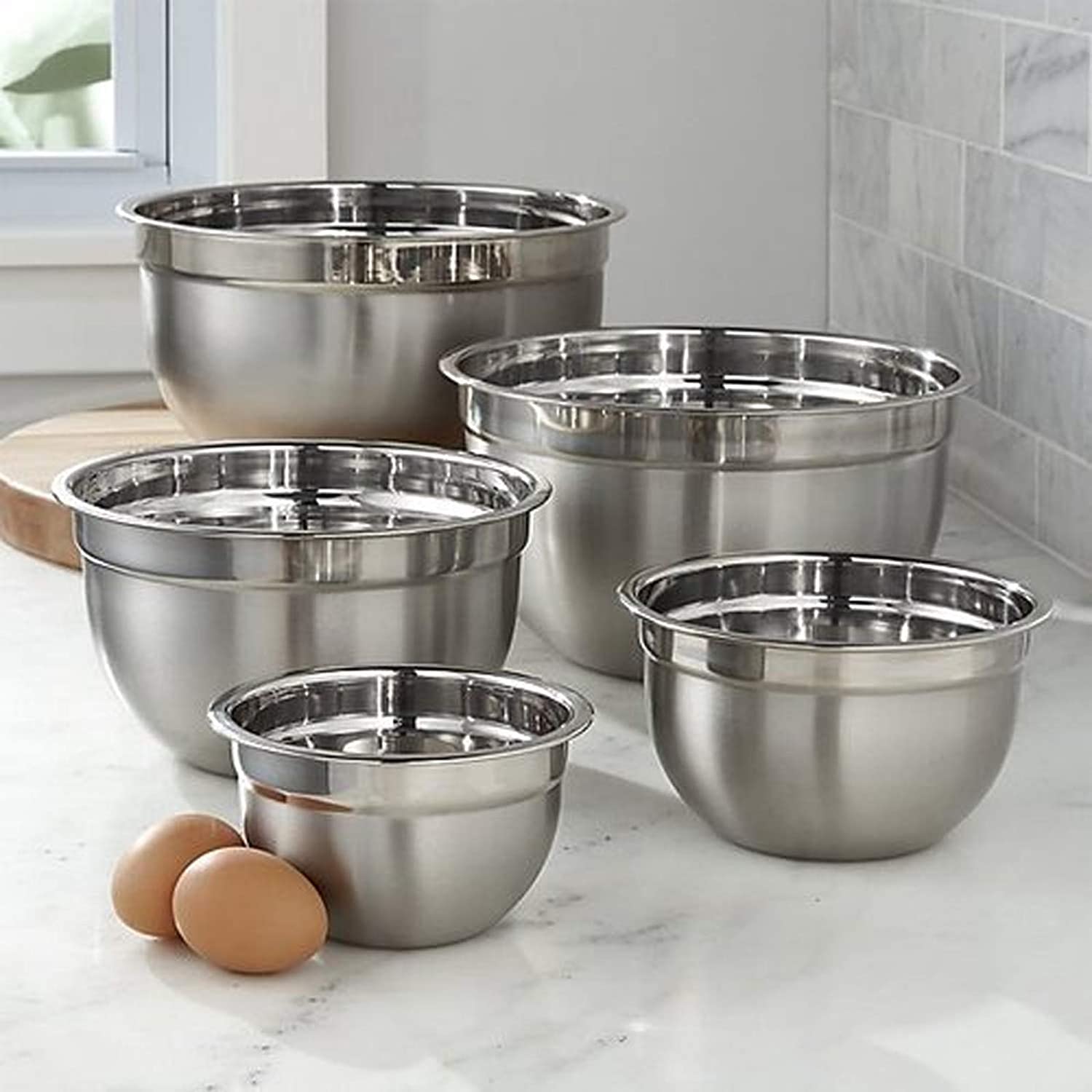 Taluka Serving Bowl Stainless Steel Round Lid Bowl/Box/Kitchen Food Storage Containers, Tiffin, Lunch Box, Stainless Steel Lid Bowl - Set of 5 Steel Mixing Bowl (Sizes- 14 cm, 18 cm, 22 cm, 26 cm, 30 cm) Pack of 5 Pcs Stainless Steel Disposable Mixin