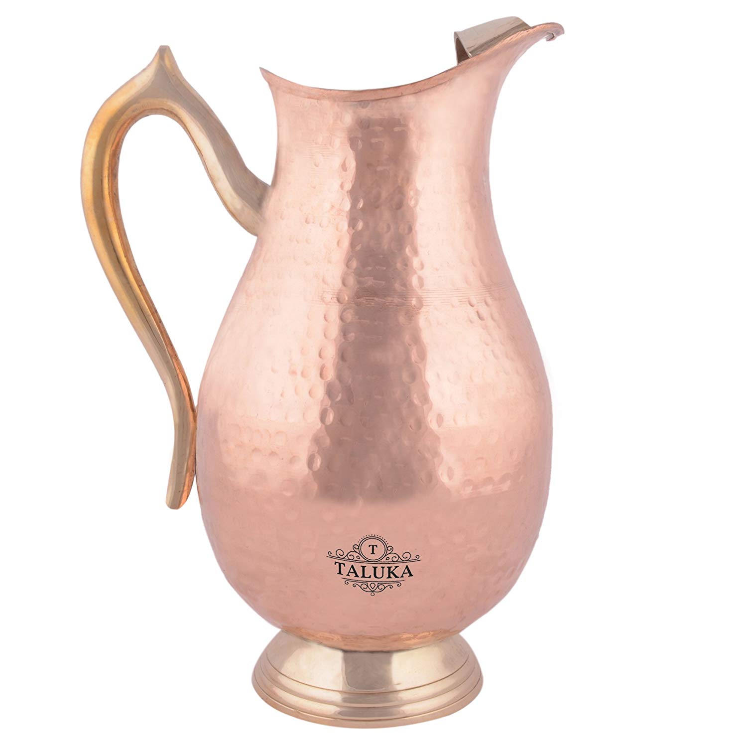 Copper Jug Hammered Muglai Design Water Pitcher With Brass Handle