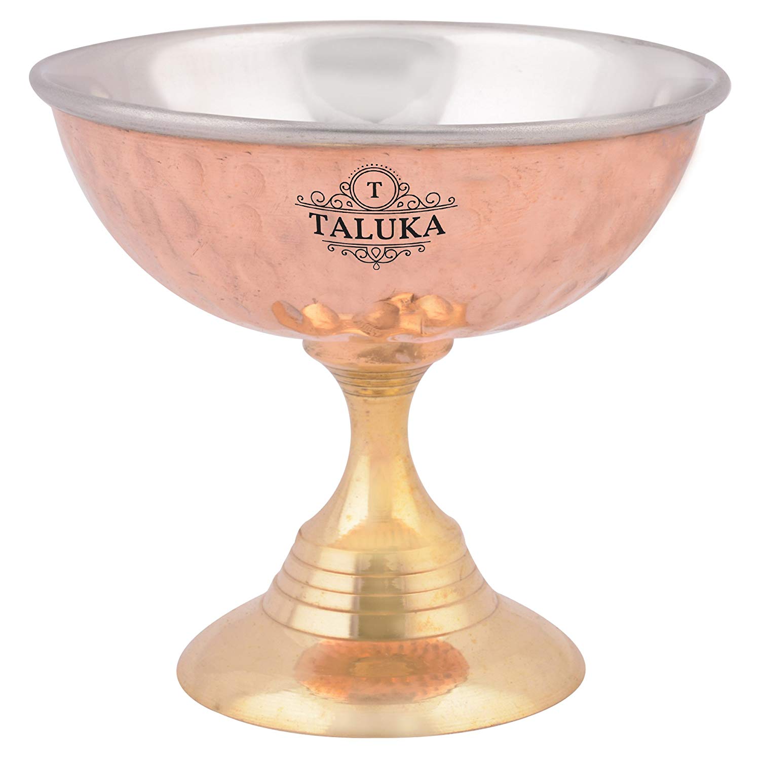 Handmade Copper Brass and Stainless Steel Hammered Ice Cream Bowl Cup with Base Tableware