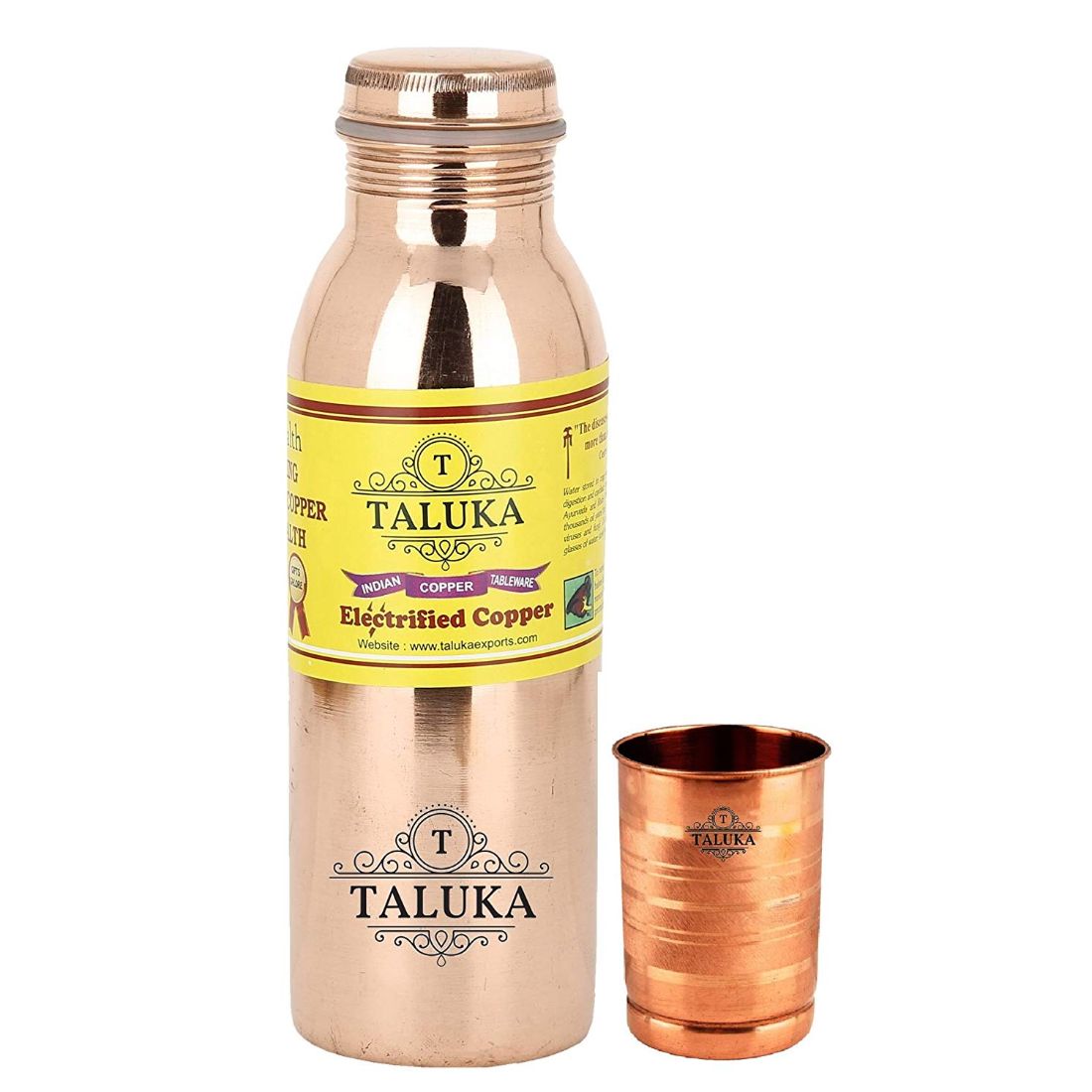 Pure Copper Joint Free & Leak Proof Water Bottle 1000 ML With 1 PC Copper Glass Cup Tumbler