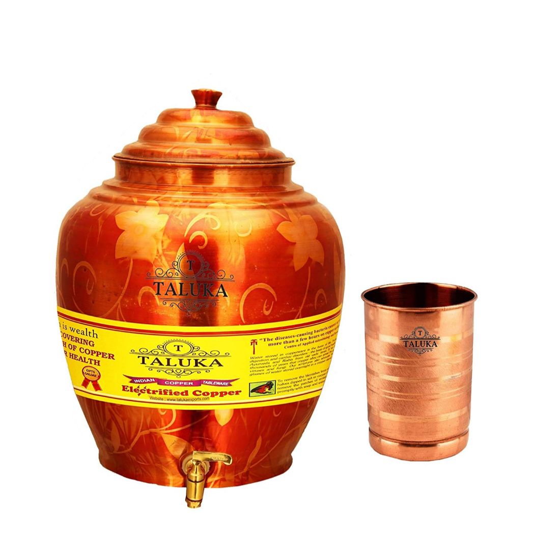 Pure Copper Water Pot Belly Design 16 Liter With 1 PC Copper Glass 300 ML for use Storage Drinking Water Restaurant HoteL