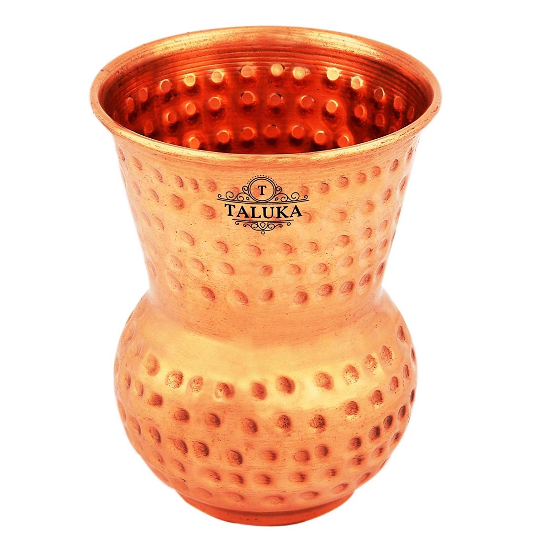 Pure Handmade Hammered Copper Brass Knob Jug 1500 ml With Copper Round Bottom Hammered Water Glass 300 ML 1 PC
