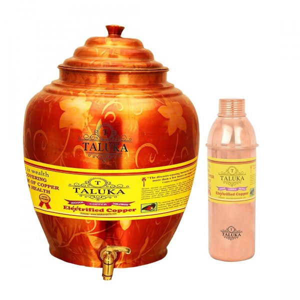 Belly Design Copper Water Pot Dispenser 16 Liter With 1 PC Copper Bottle 800 ML for use Storage Drinking Water