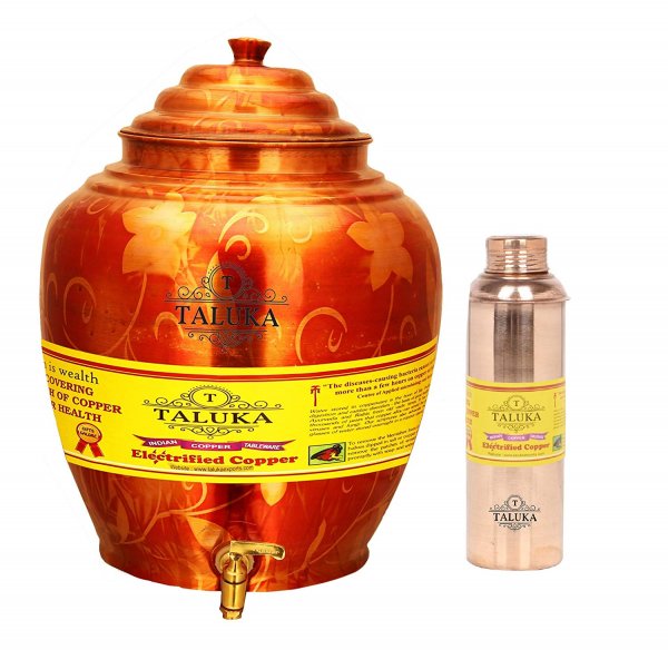 Belly Design Copper Water Pot Dispenser 16 Liter With 1 PC Copper Bottle 800 ML for use Storage Drinking Water