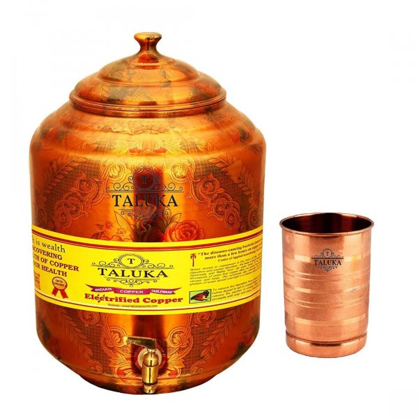 Pure Copper Water Pot Dispenser Water Tank Water 17 Liter with 1 PC Copper Glass 300 ML For Use Storage Tableware