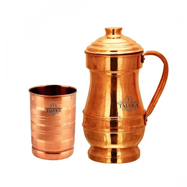 Handmade Pure Copper Jug Water Pitcher 1500 ml with 1 PC Copper Glass Cup 300 ML Water Storage Serving Drinking Water