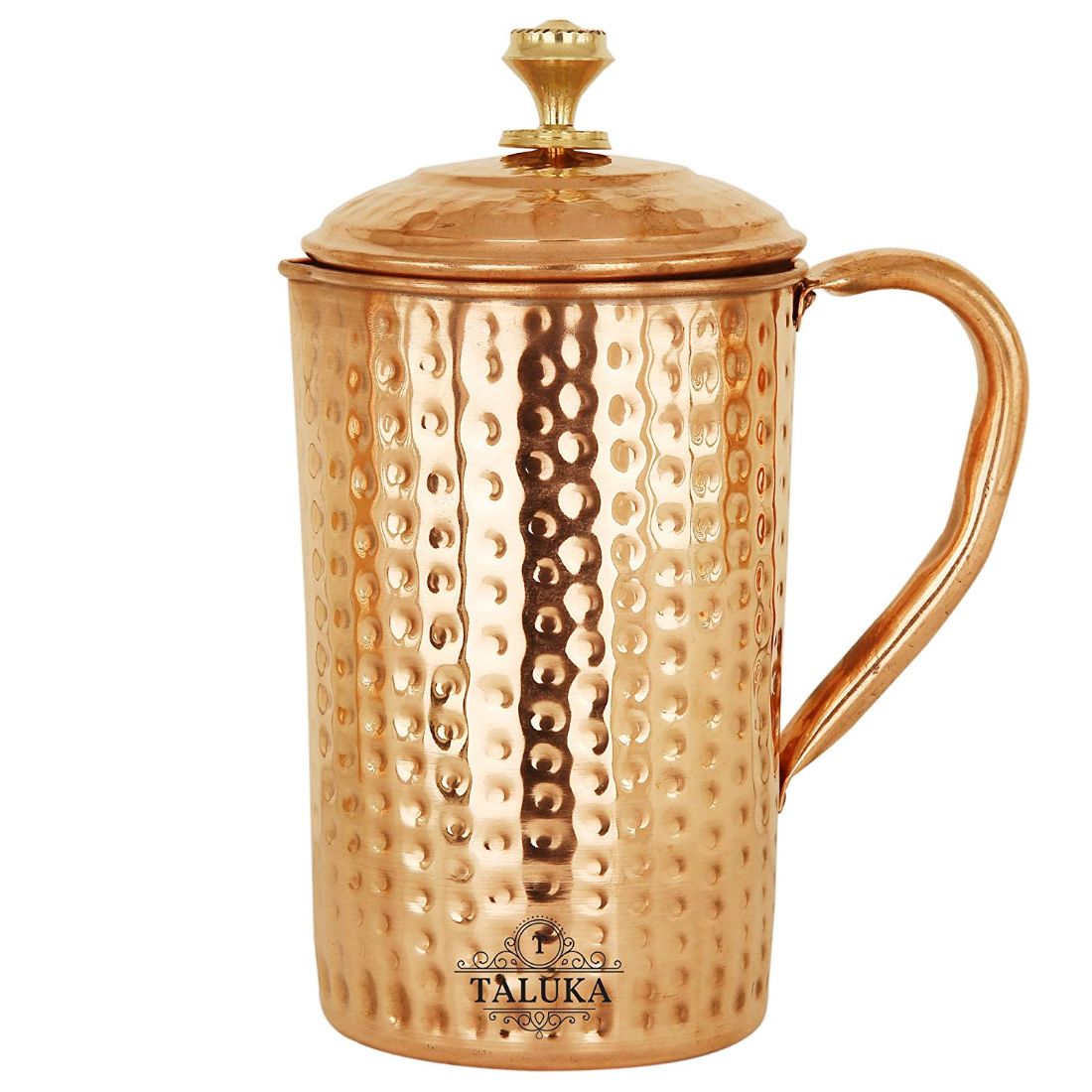 Copper Hammered Set of 1 Jug Pitcher 1700 ML with 1 Glass 300 ML - Storage Drinking Water Home Hotel Restaurant Tableware Drinkware