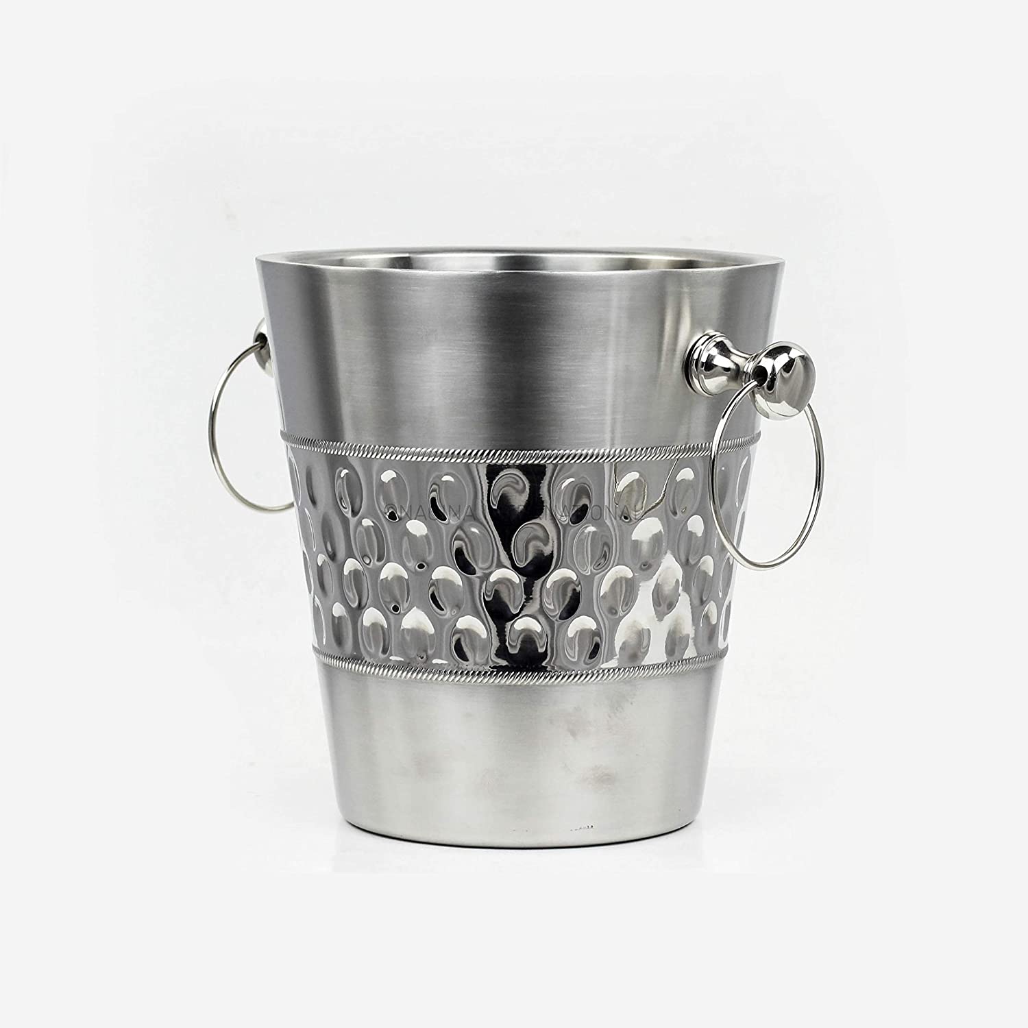 Taluka Deep Hammered Double Walled Insulated Brushed Nickel Plated Majestic Wine and Ice Bucket with Steel Bucket Stand Wine Chiller On Stand Kitchenware Bar Ware