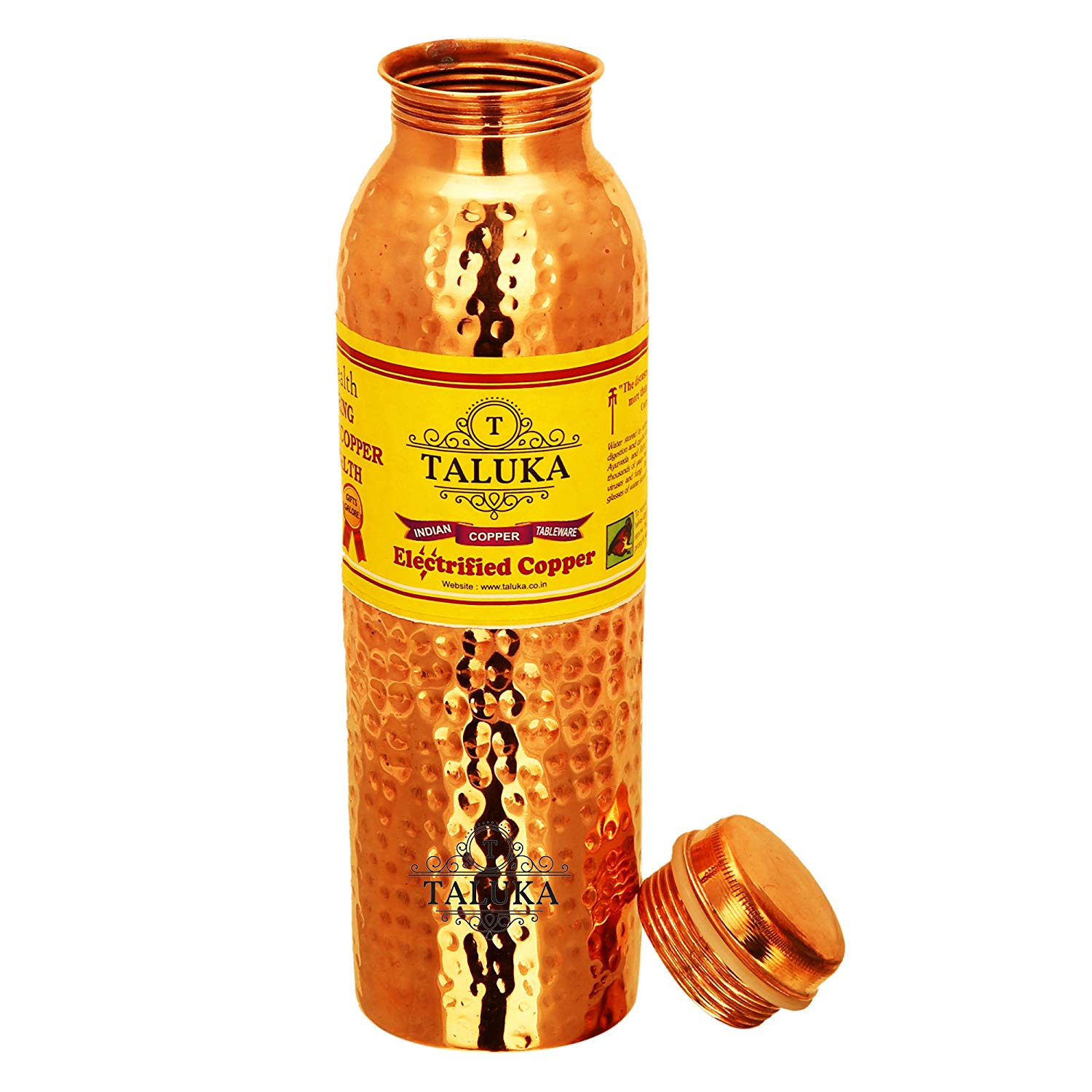 Handmade Hammered Copper Leak Proof Water Bottle 1000 ML with 1 PC Hammer Glass 300 ML