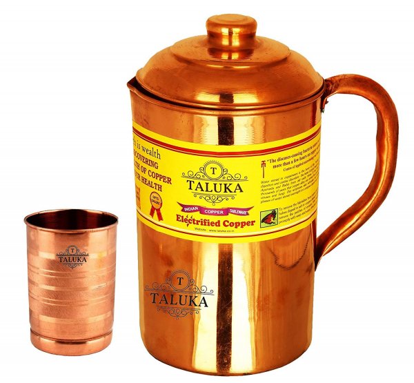 Handmade Pure Copper Jug Water Pitcher 1500 ml with 1 PC Copper Glass 300 ML Water Storage Tableware Drinkware