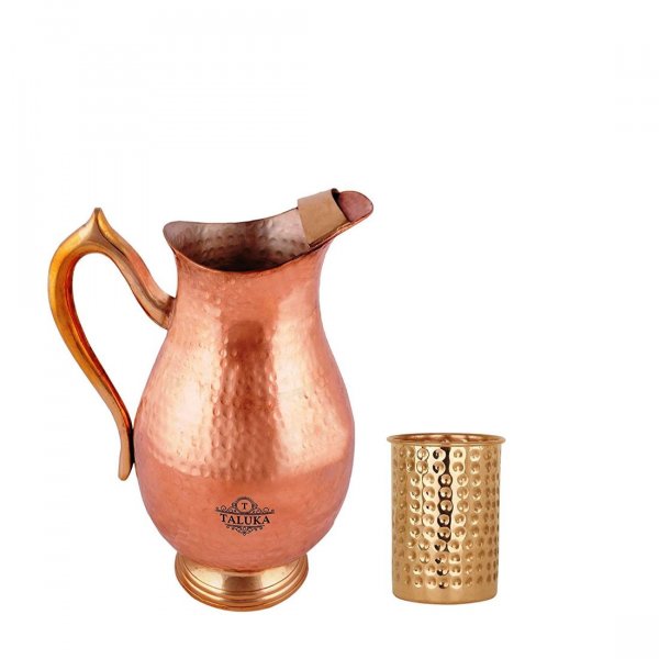 Pure Copper Water Jug 2000 ML With 1 PC Copper Hammered Glass 300 ML For Health Benefits