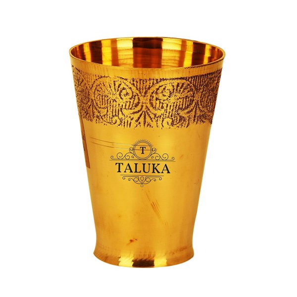 Brass Flower Design Water Glass Tumbler Cup 300 ML For Drinking Serving Purpose