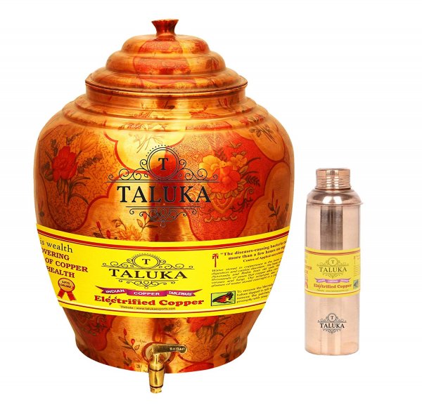 Copper Belly Design Water Pot Dispenser 16 Liter With 1 PC Copper Bottle 800 ML for use Storage Drinking Water