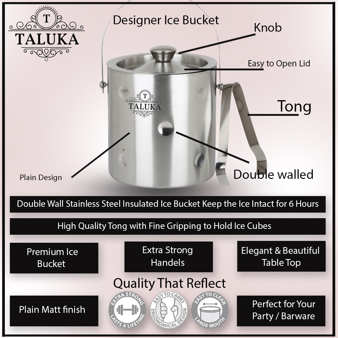Stainless Steel Bubble Design Ice Bucket 1500 ML With Ice Tong Bar Ware