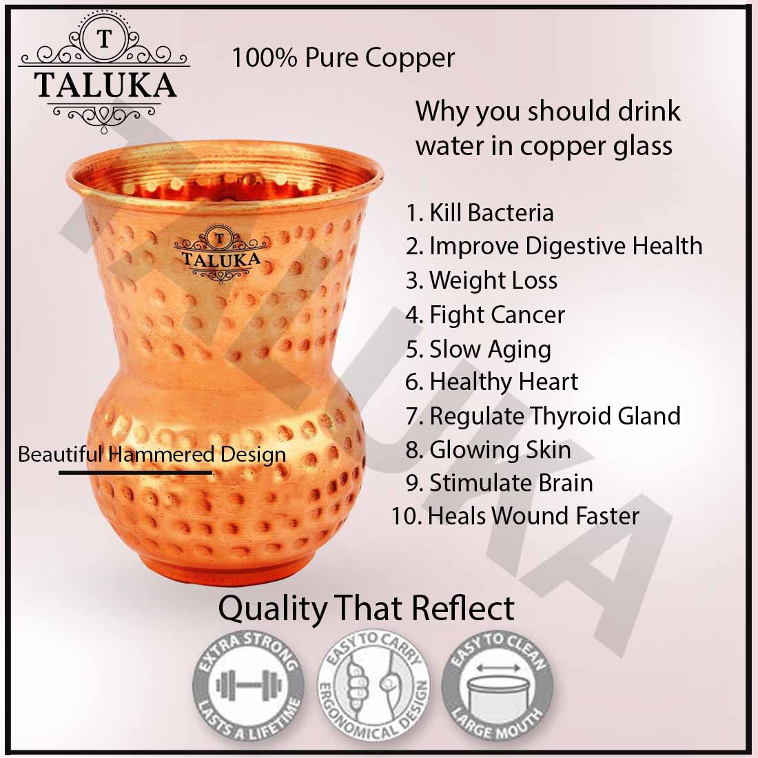 Copper Hammered Glass Round Bottom Tumbler Drinking Water Health Benefits 300 ML