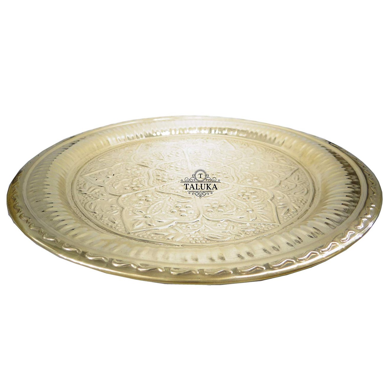Brass Embossed Tray Serving Tray, Plate, Charger Round Shape Royal Look Platter