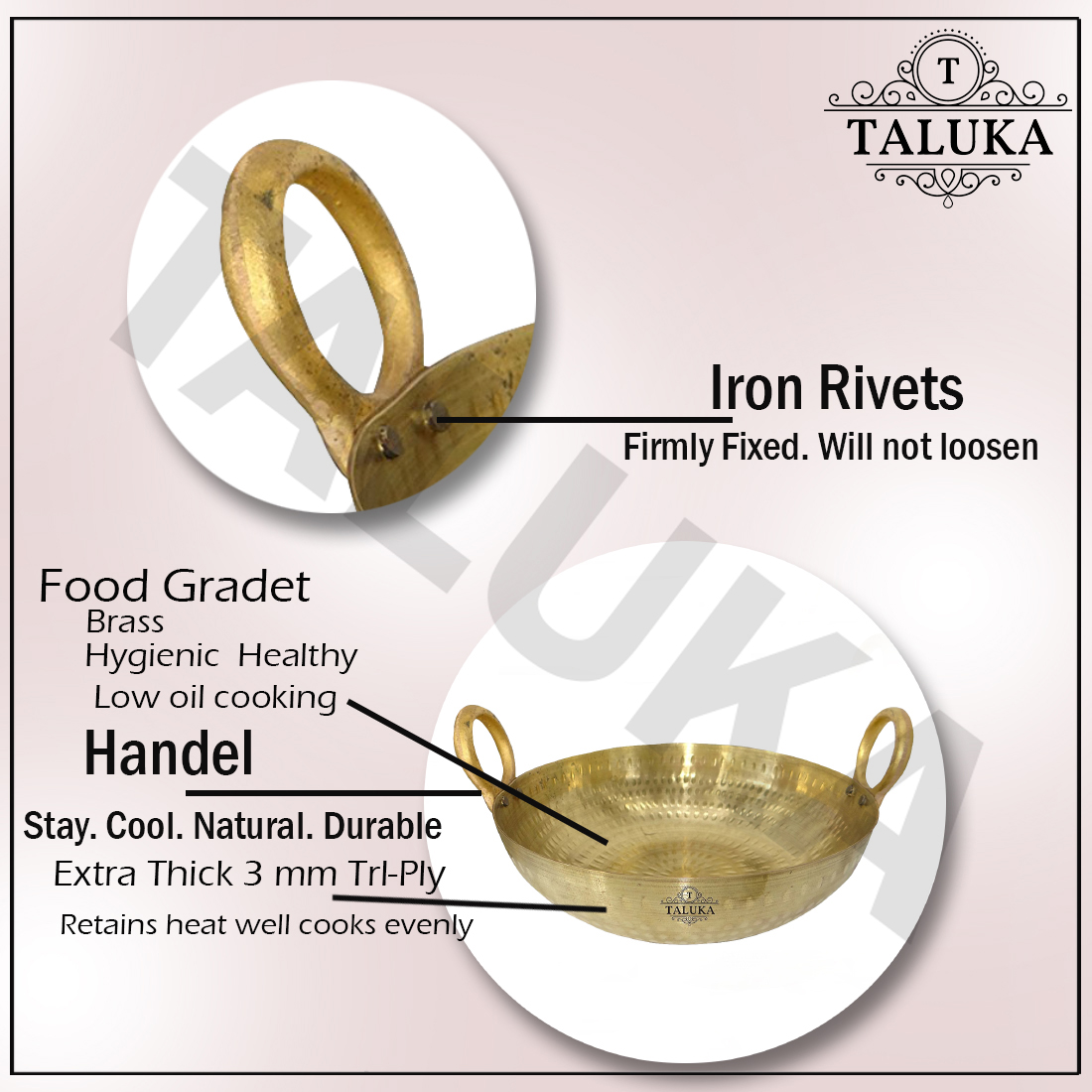 Brass Made Hammered Serving Kadai Kadhai Wok For Kitchen Cookware Tableware