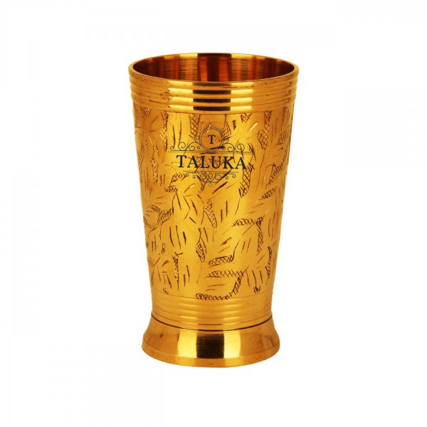 Brass Leaf Design Water Glass Tumbler Cup 300 ML For Drinking Serving Purpose