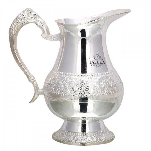 Brass Silver Plated Jug Water Pitcher For Storage 1500 ML For Home Hotel Gifting Purpose