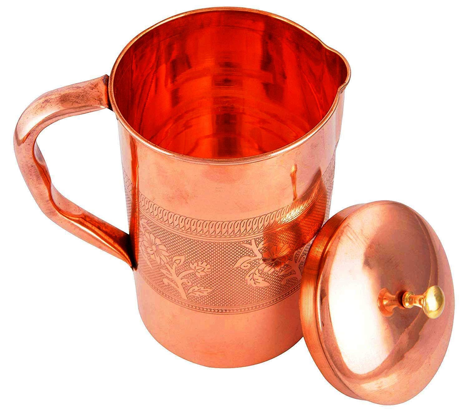 Copper Etching Embossed Design Jug Water Pitcher Drinking  Capacity: 1500 ML