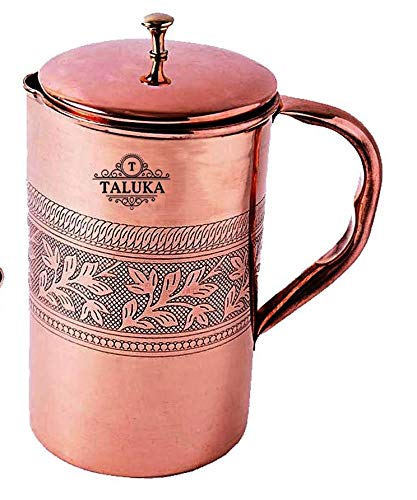 Copper Etching Embossed Design Jug Water Pitcher Drinking  Capacity: 1500 ML