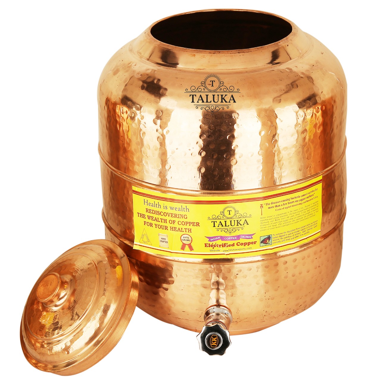 Copper Hammer Jug Pitcher 1.7 Liter With Water Pot 12 Liter Tank 1 Glass 350 ML