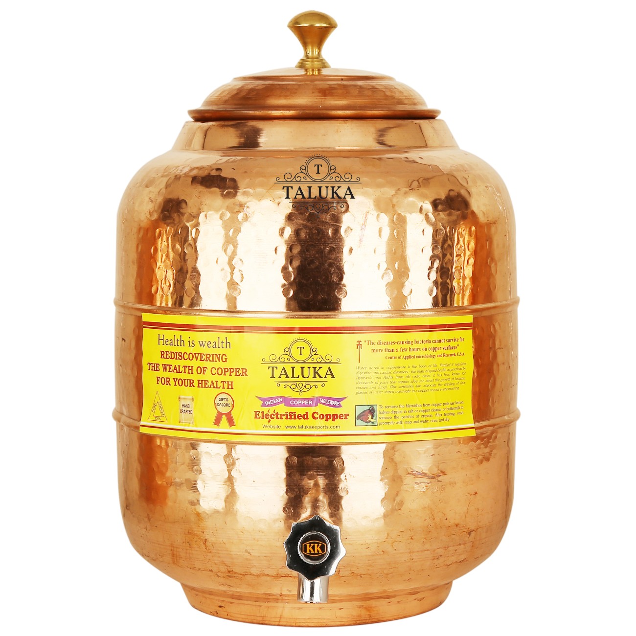 Copper Hammer Water Pot Tank Dispenser 10 Liter With 350 ML Glass 1 PC Dinkware