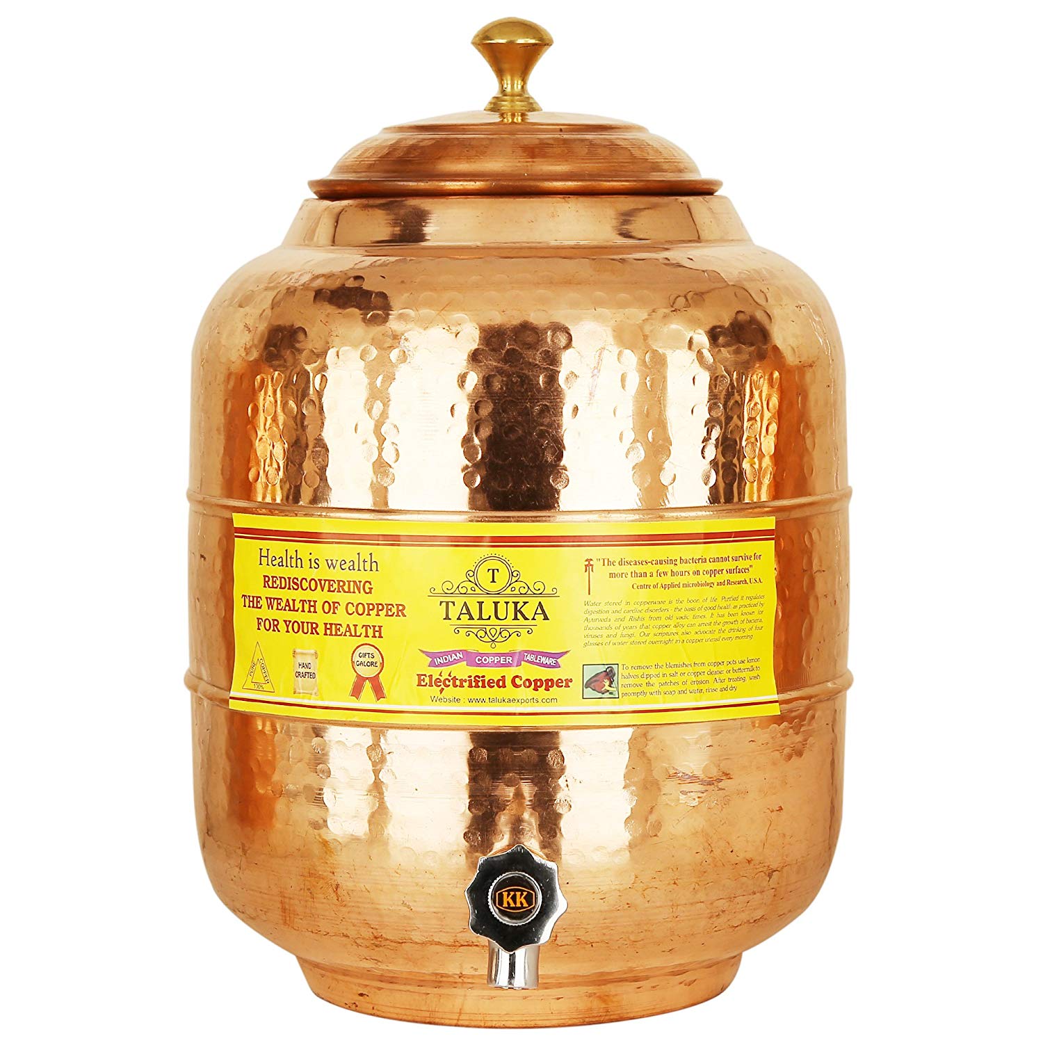 Copper Hammered Water Pot With Brass Knob Lid Water Storage Tank