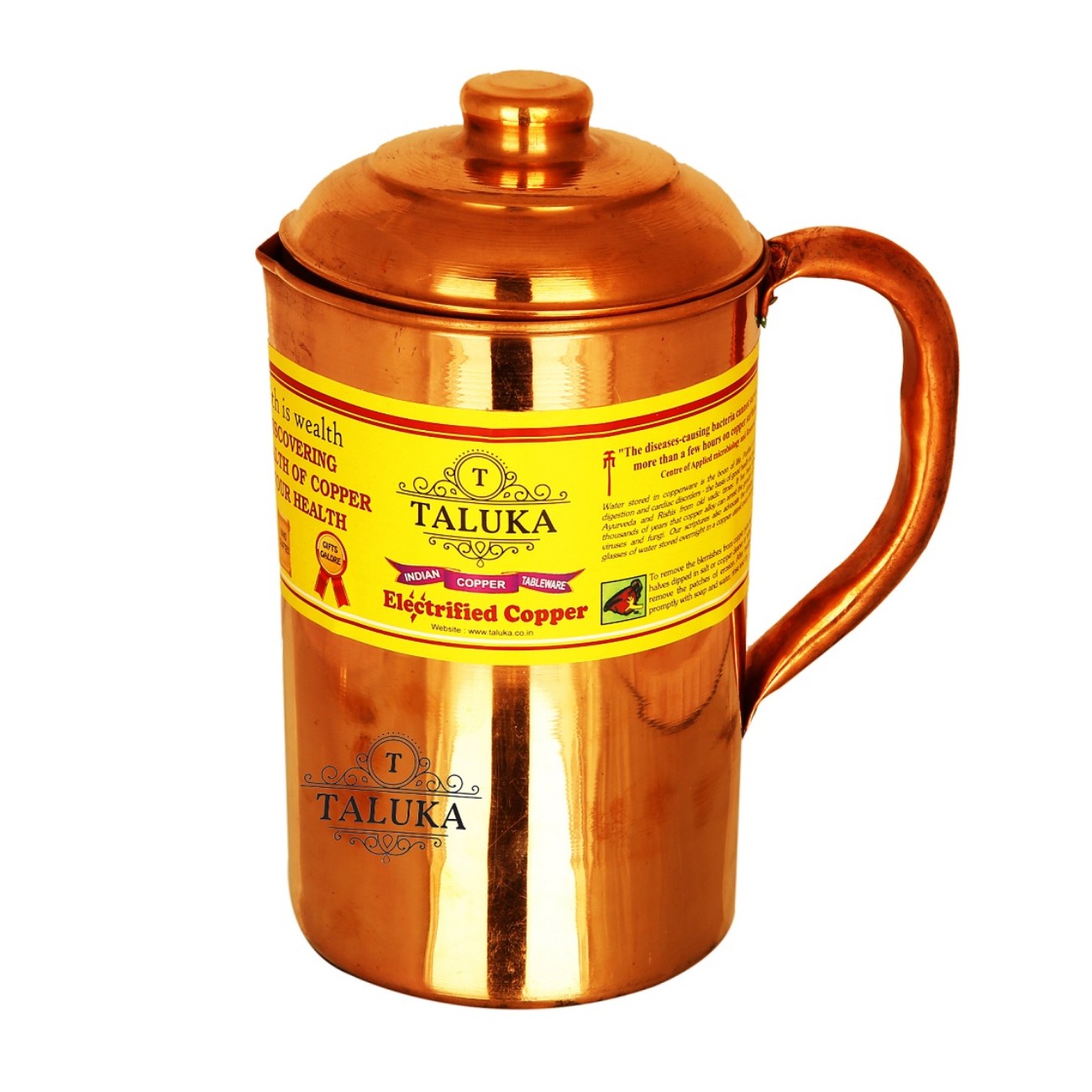 Copper Jug Pitcher 1500 ml with 1 PC 800 ML Water Bottle Storage Drinking | Home Hotel Tableware Pack Of 2