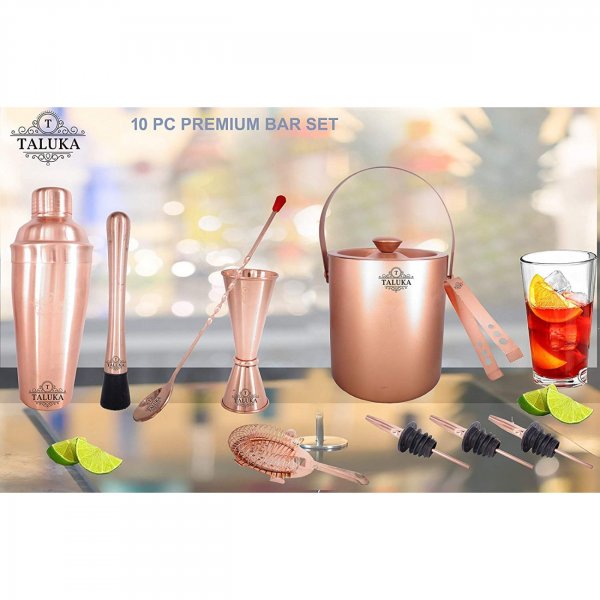 Copper Plated Wine and Cocktail Bar Set 10 Piece Combination Bar Set