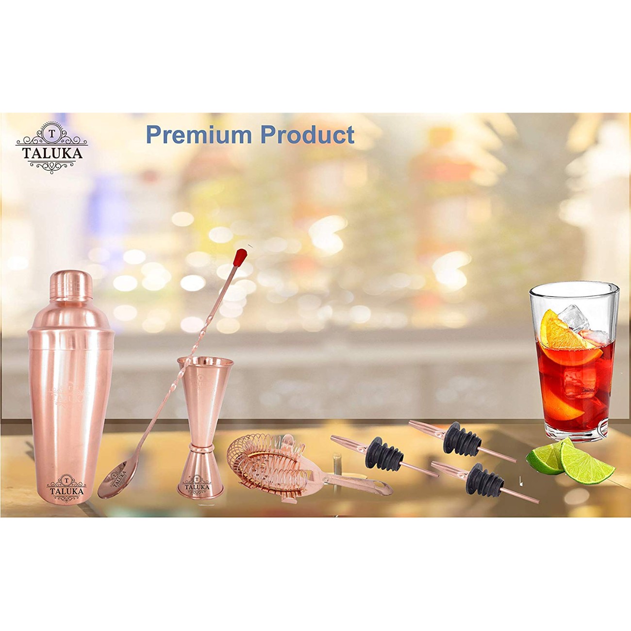 Copper Plated Wine and Cocktail Bar Set 7 Piece Combination Bar Set