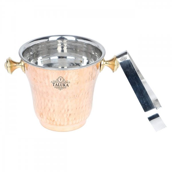 Copper Steel Ice Bucket 1500 ML With Ice Tong Bar Ware Restaurant Home Gift Purpose