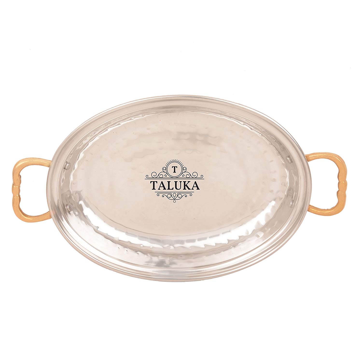 Copper Steel Serving Oval Platter With Brass Handle For Serveware