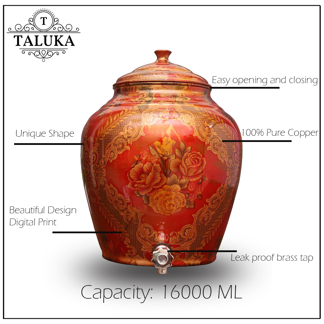Copper Belly Designer Water Pot Dispenser Water Storage Tank 16000 ML