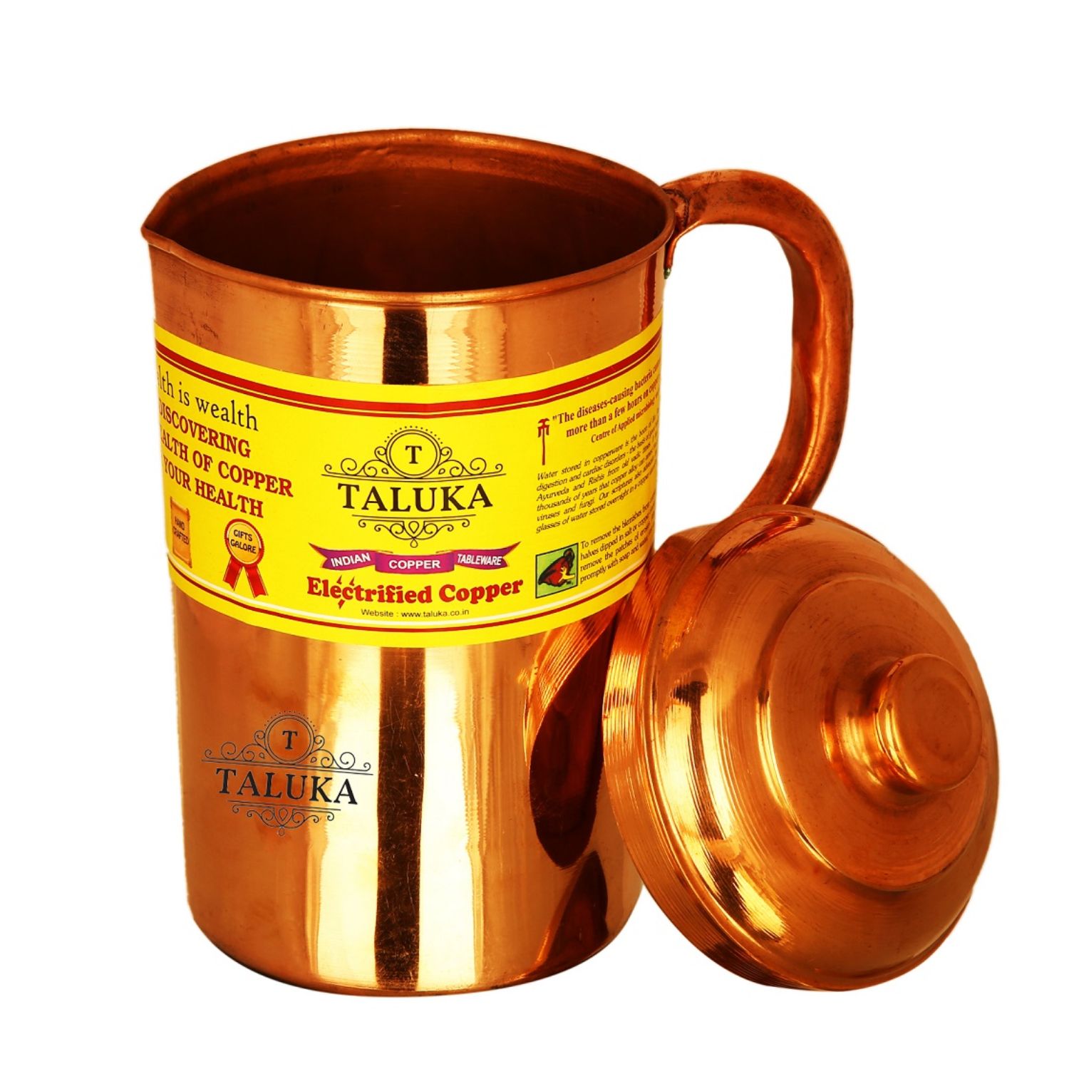 Handmade Copper Jug Pitcher 1500 Ml With 1 PC Copper Glass & 1 PC Leak Proof Joint Free Water Bottle